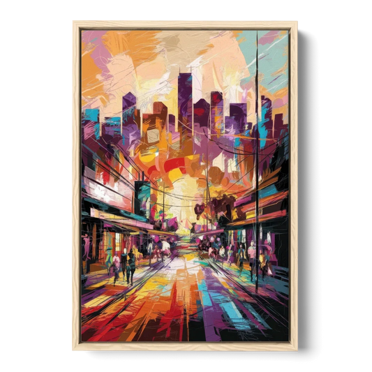 Houston Street Art Culture - Oak Framed Canvas Wall Art - Front