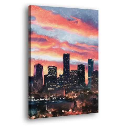 Houston Sunset Skyline - Canvas Wall Art - Side