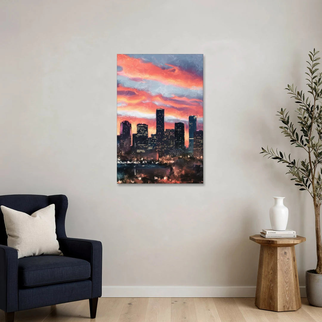 Houston Sunset Skyline - Canvas Wall Art - Sofa - 24x36
