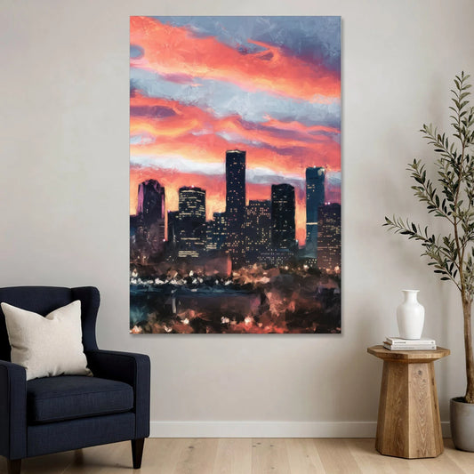Houston Sunset Skyline - Canvas Wall Art - Sofa - 40x60