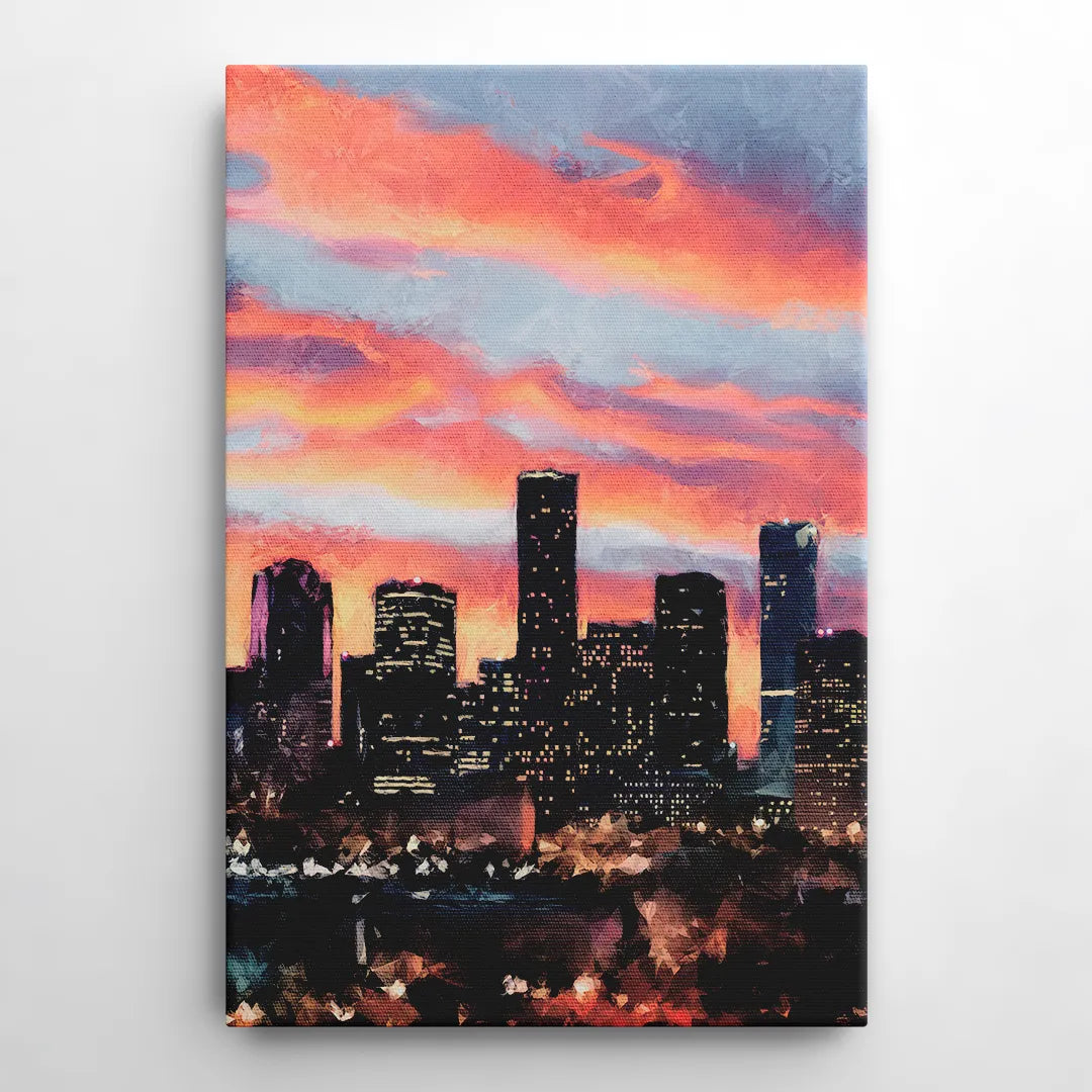 Houston Sunset Skyline - Canvas Wall Art