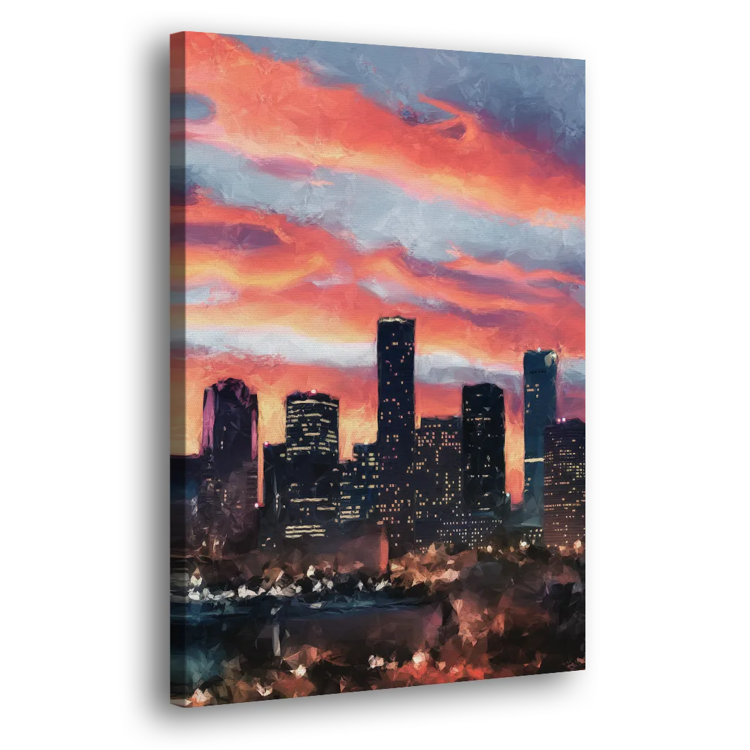 Houston Sunset Skyline Side - Canvas Wall Art