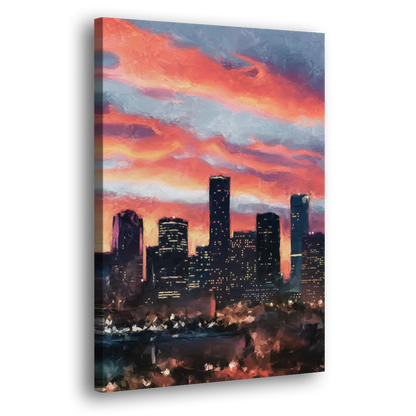 Houston Sunset Skyline Side - Canvas Wall Art