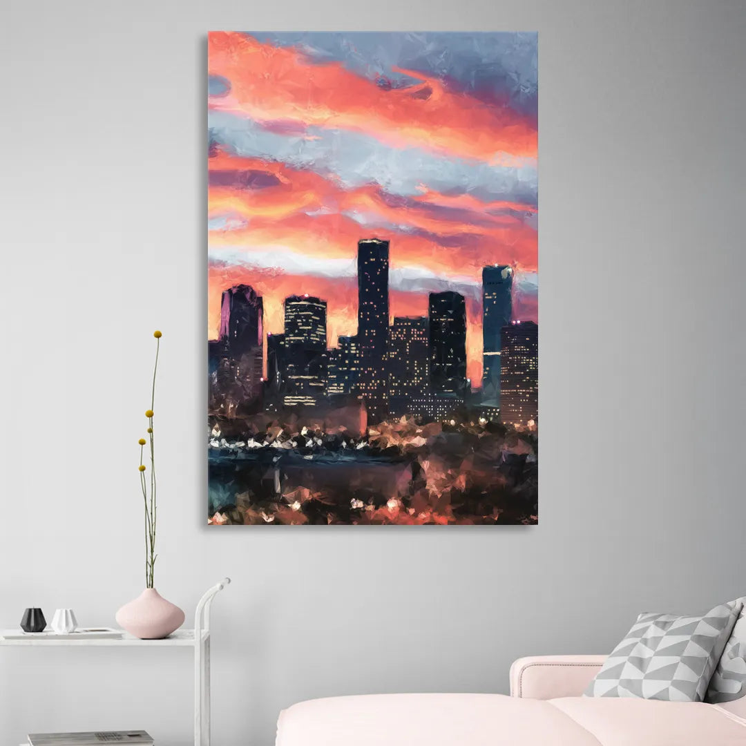 Houston Sunset Skyline Sitting Room - Canvas Wall Art