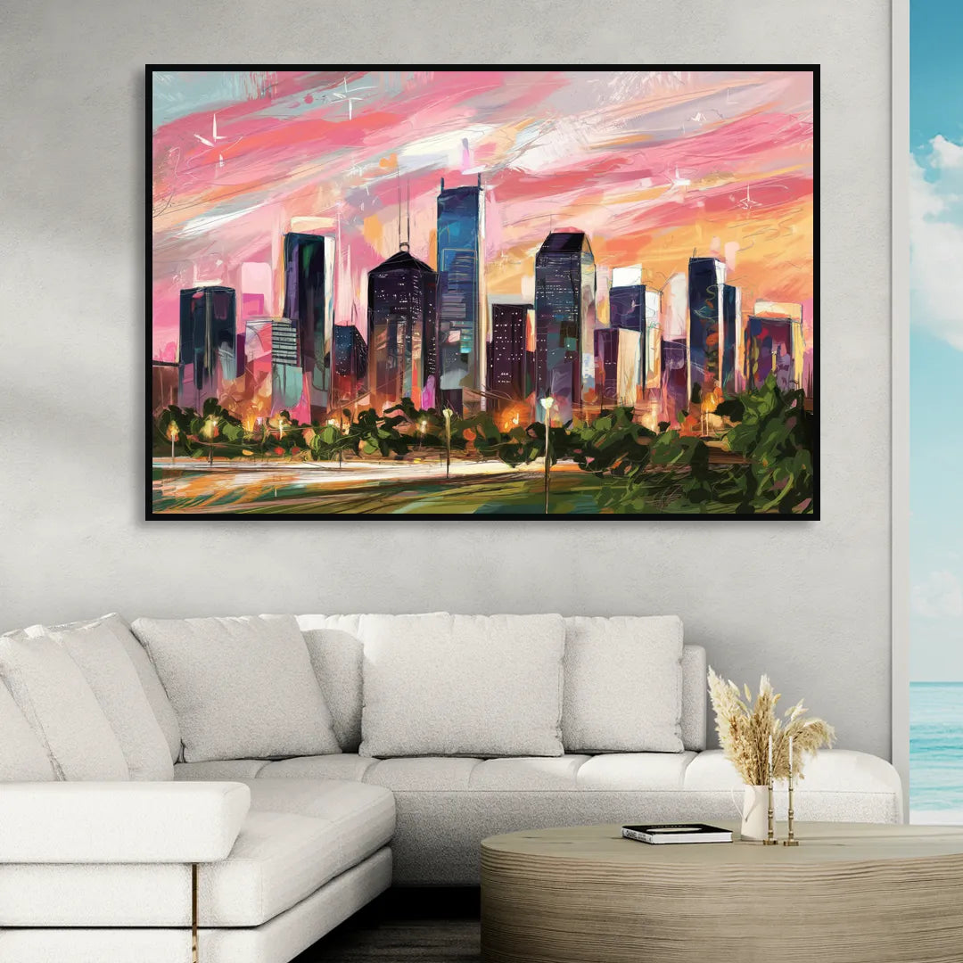 Houston Texas Pride Sitting Room - Black Canvas Wall Art