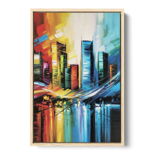 Houston Urban Energy - Oak Framed Canvas Wall Art - Front