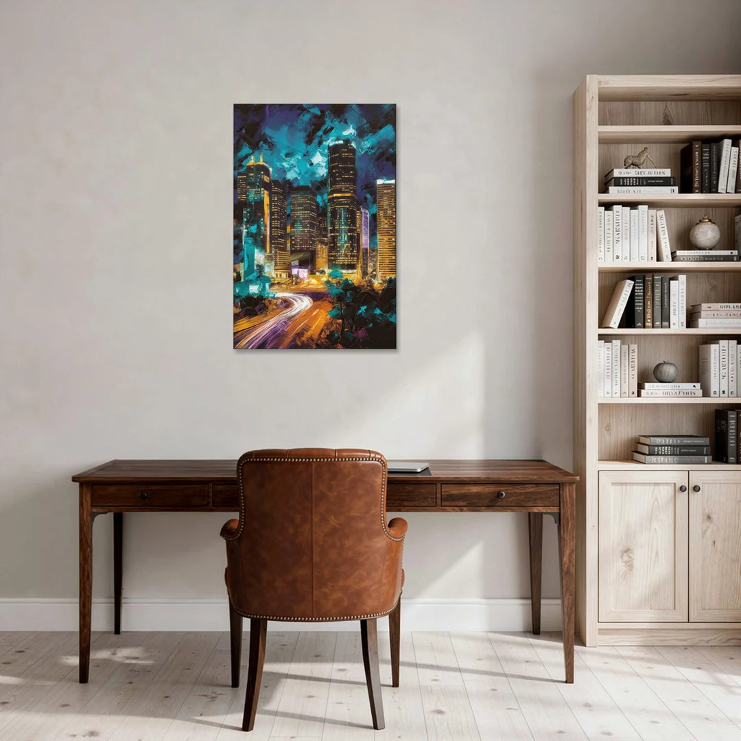 Houston Urban Nights - Canvas Wall Art - Office - 24x36