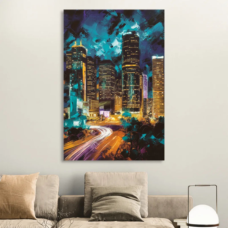 Houston Urban Nights Living Room - Canvas Wall Art