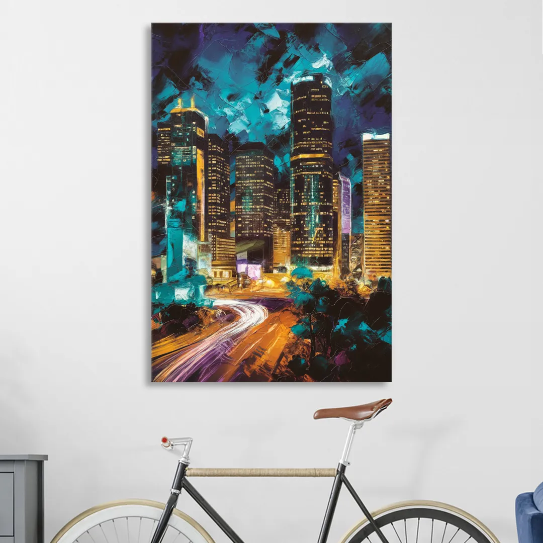Houston Urban Nights Sitting Room - Canvas Wall Art