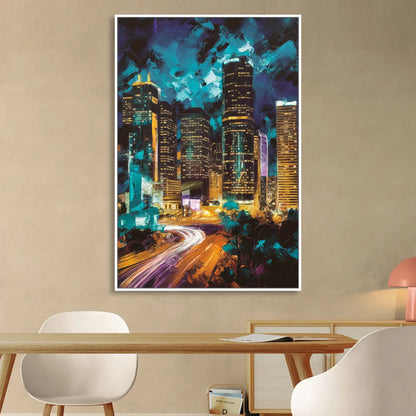Houston Urban Nights Sitting Room - White Canvas Wall Art