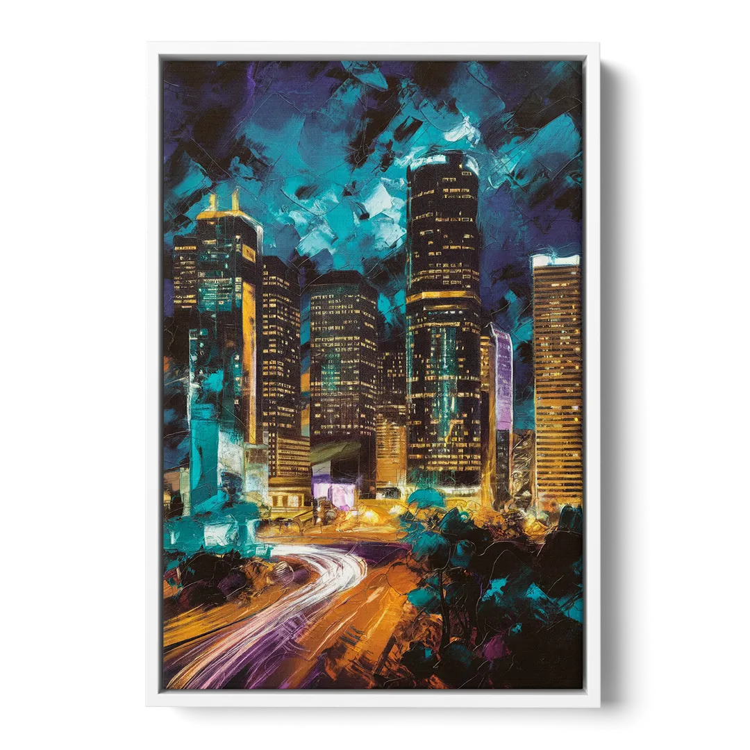 Houston Urban Nights Front - White Canvas Wall Art
