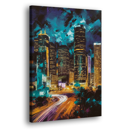 Houston Urban Nights Side - Canvas Wall Art