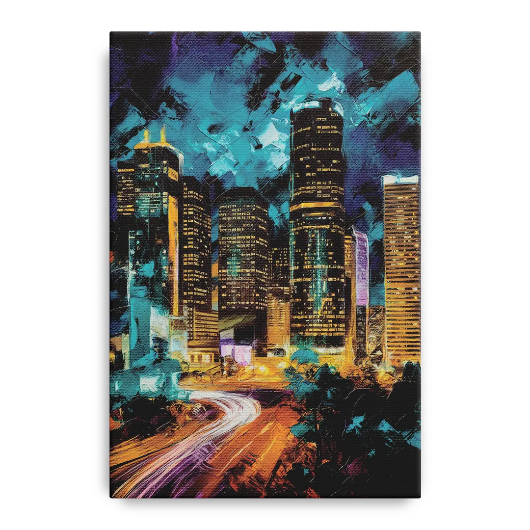 Houston Urban Nights Front - Canvas Wall Art