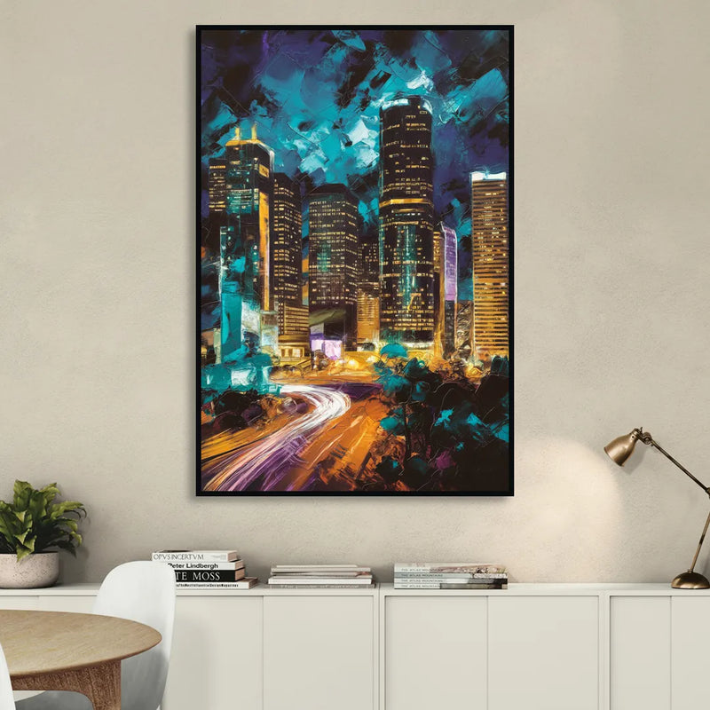 Houston Urban Nights Living Room - Black Canvas Wall Art