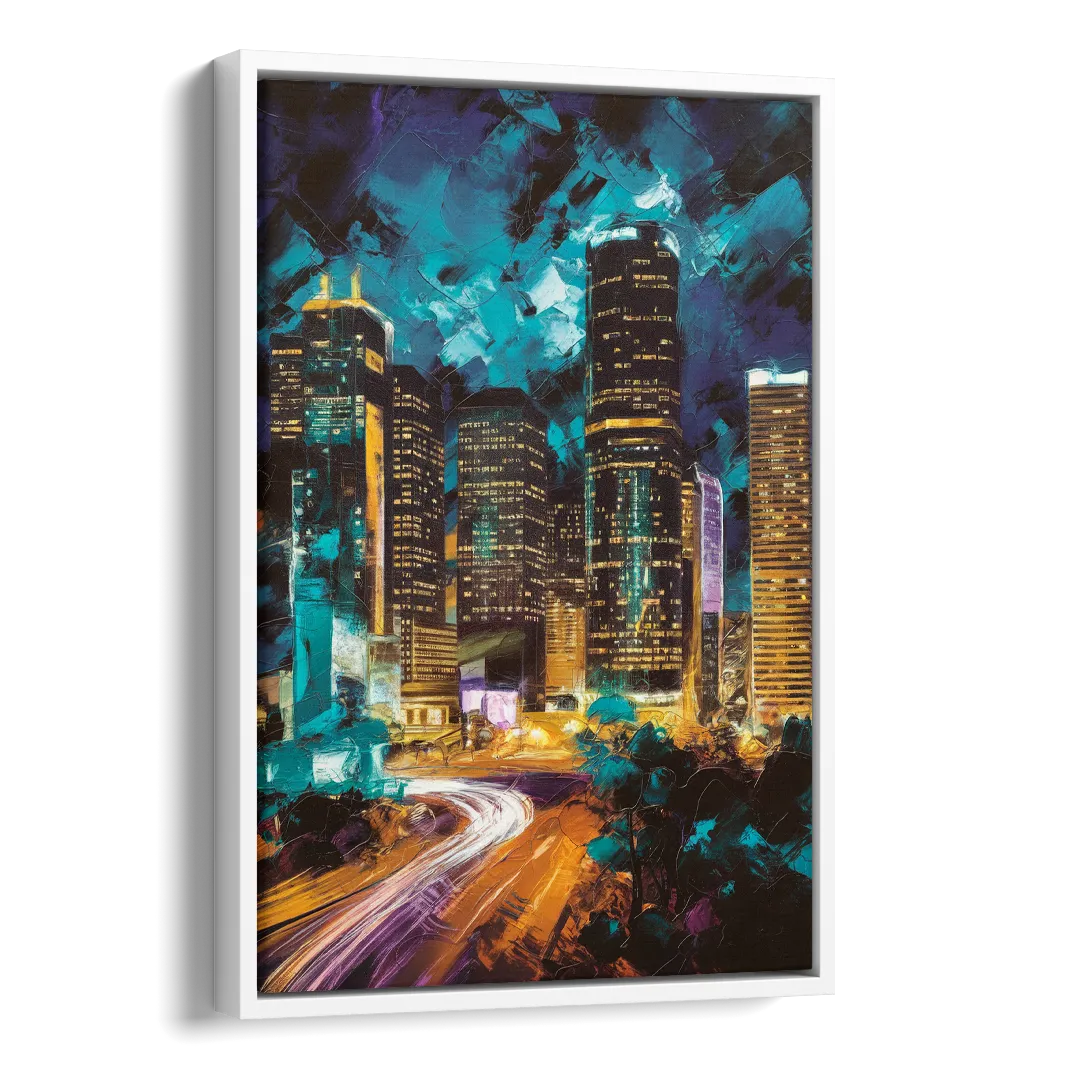 Houston Urban Nights Side - White Canvas Wall Art