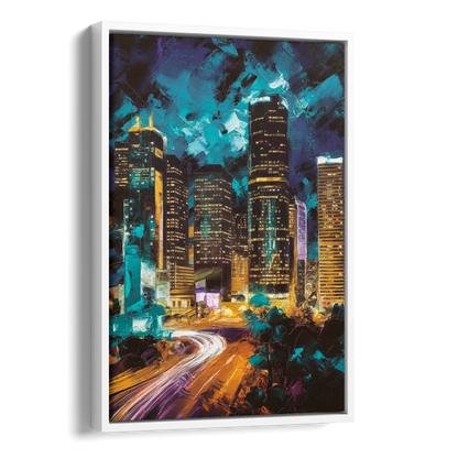 Houston Urban Nights Side - White Canvas Wall Art