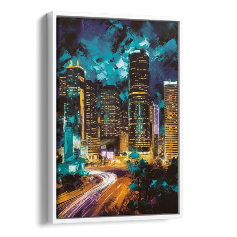 Houston Urban Nights Side - White Canvas Wall Art