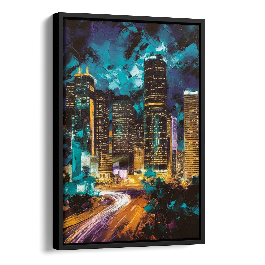 Houston Urban Nights Side - Black Canvas Wall Art