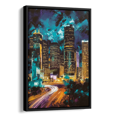 Houston Urban Nights Side - Black Canvas Wall Art