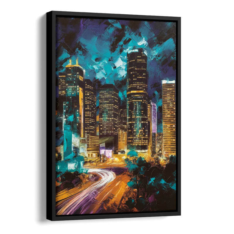 Houston Urban Nights Side - Black Canvas Wall Art