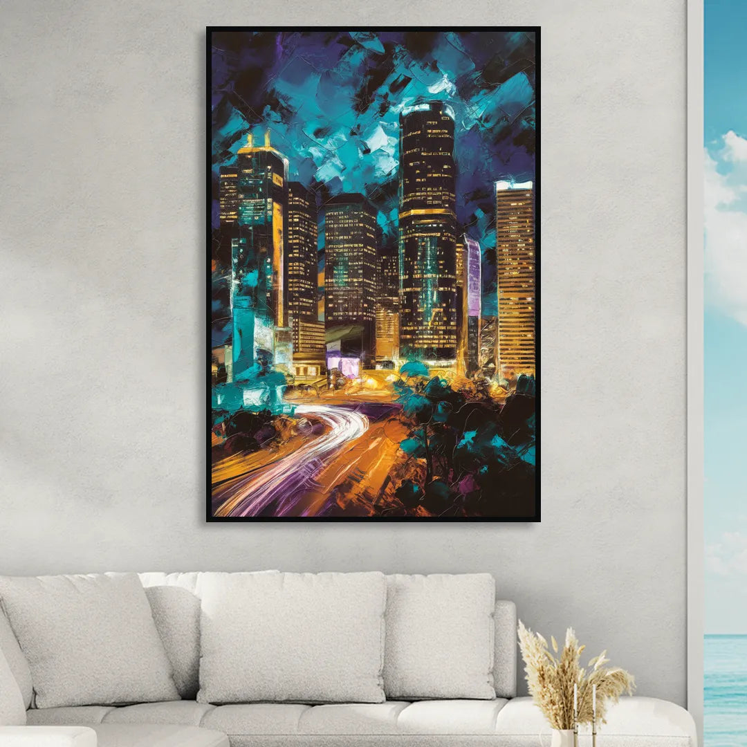 Houston Urban Nights Sitting Room - Black Canvas Wall Art