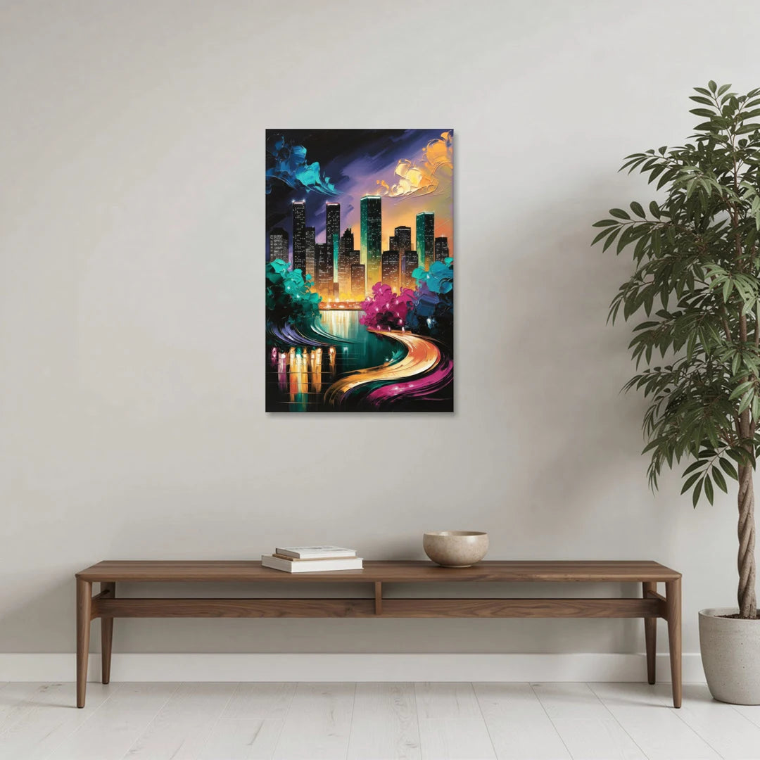 Houston Vibrant Nights - Canvas Wall Art - Coffee Table - 24x36