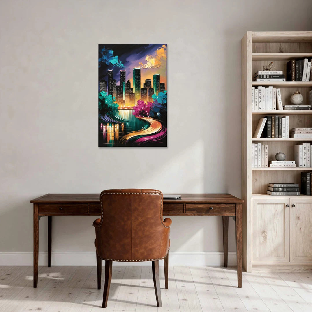 Houston Vibrant Nights - Canvas Wall Art - Office - 24x36