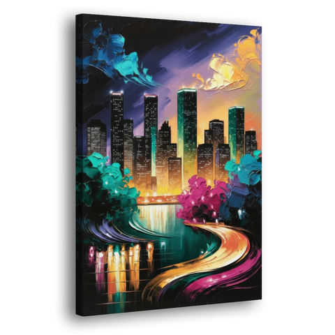 Houston Vibrant Nights - Canvas Wall Art - Side
