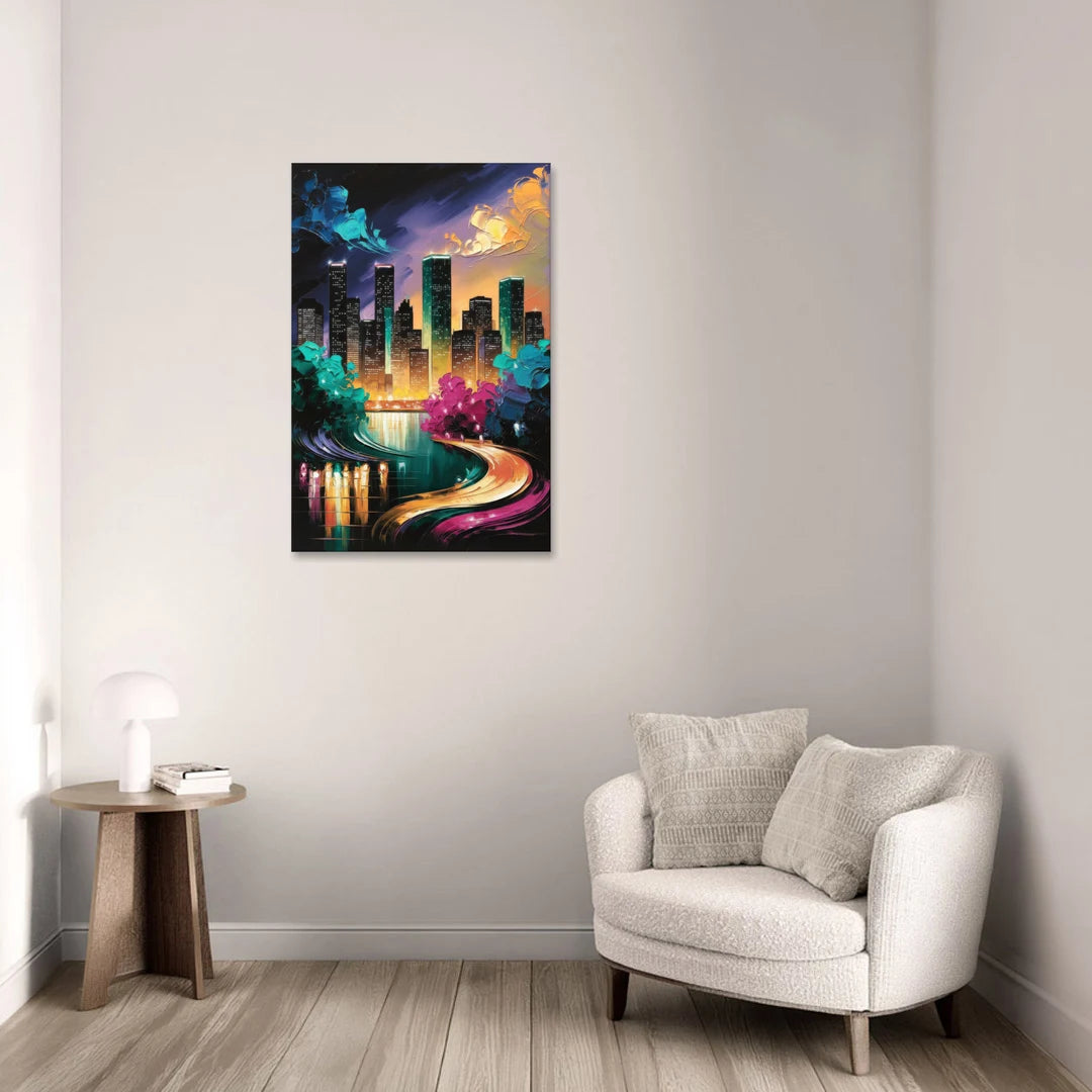 Houston Vibrant Nights - Canvas Wall Art - Sofa - 24x36