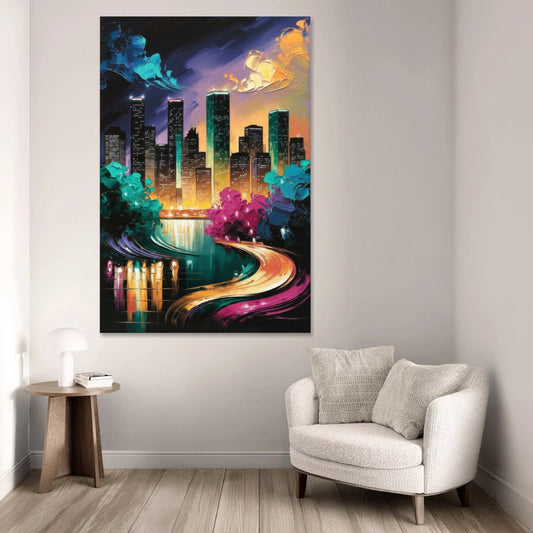 Houston Vibrant Nights - Canvas Wall Art - Sofa - 40x60