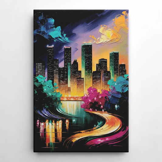 Houston Vibrant Nights - Canvas Wall Art