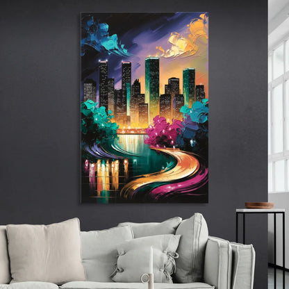 Houston Vibrant Nights Sitting Room - Canvas Wall Art