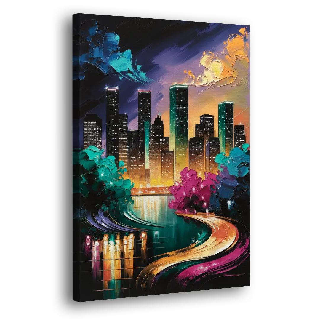 Houston Vibrant Nights Side - Canvas Wall Art
