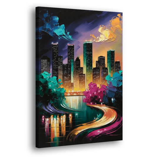 Houston Vibrant Nights Side - Canvas Wall Art