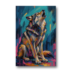Howling Wolf Painting in Magenta and Teal - Canvas Wall Art - Front
