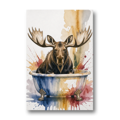 Humorous Bathroom Art Moose with Antlers Over the Tub - Canvas Wall Art - Front
