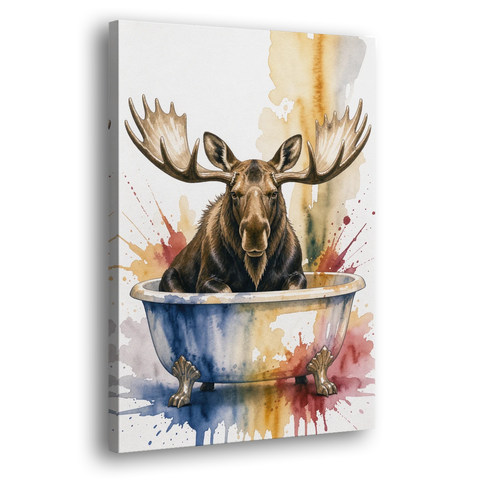 Humorous Bathroom Art Moose with Antlers Over the Tub - Canvas Wall Art - Side