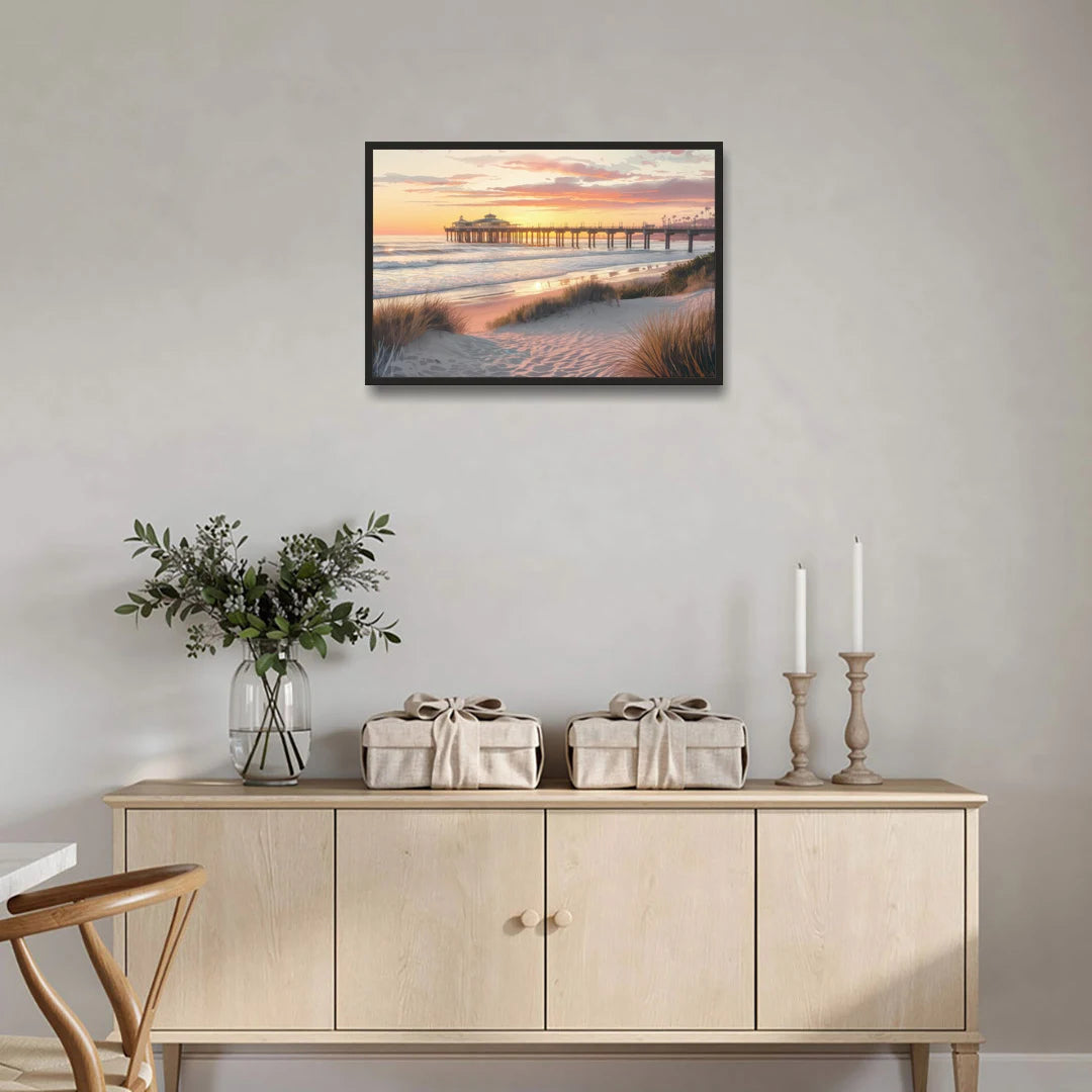 Huntington Beach Coastal Vibes - Black Framed Canvas Wall Art - Coffee Table - 30x20
