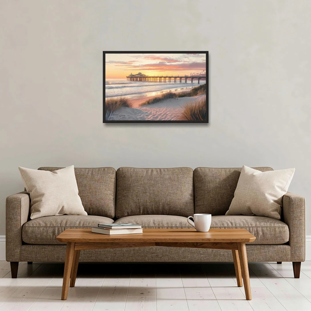 Huntington Beach Coastal Vibes - Black Framed Canvas Wall Art - Sofa - 30x20
