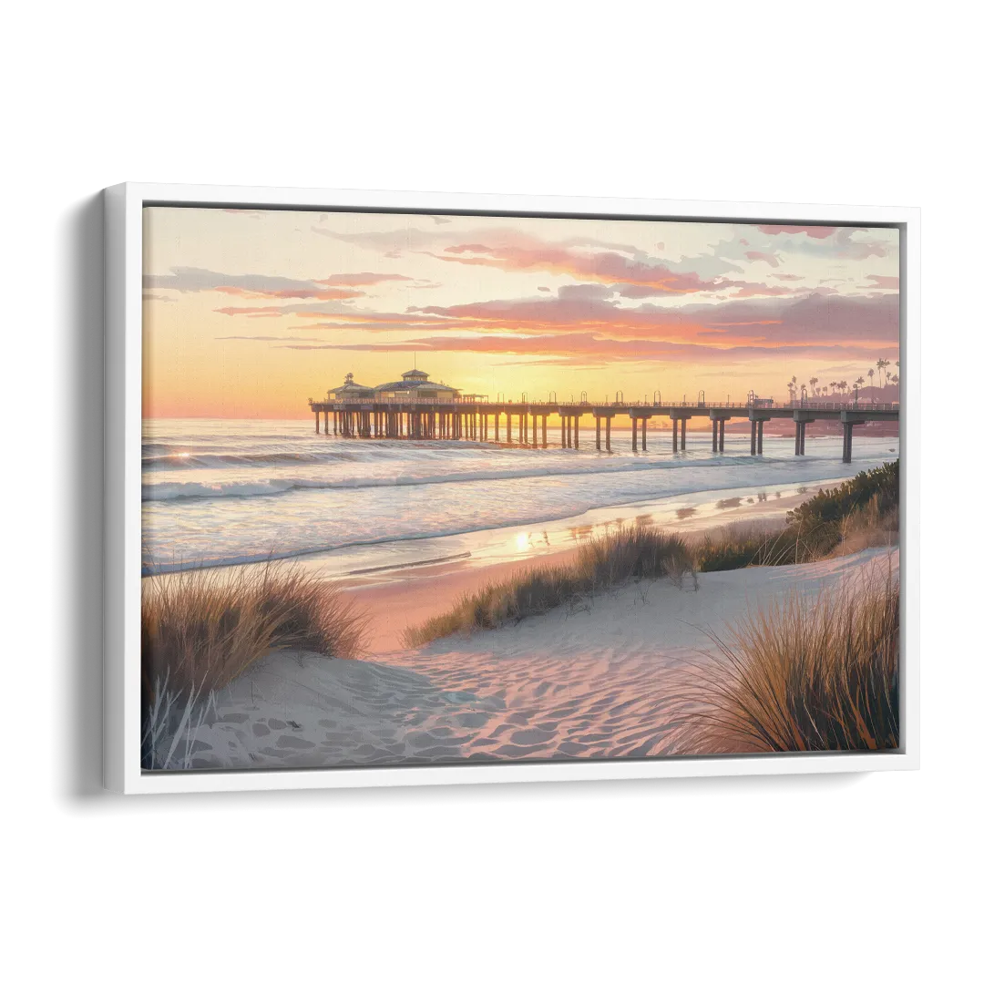 Huntington Beach Coastal Vibes Side - White Canvas Wall Art