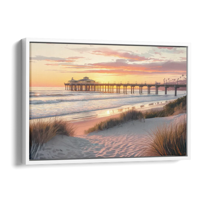 Huntington Beach Coastal Vibes Side - White Canvas Wall Art