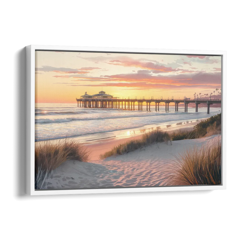 Huntington Beach Coastal Vibes Side - White Canvas Wall Art