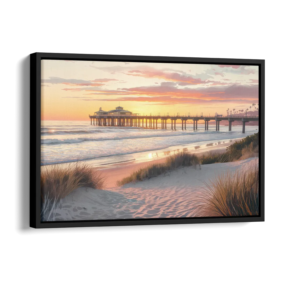 Huntington Beach Coastal Vibes Side - Black Canvas Wall Art
