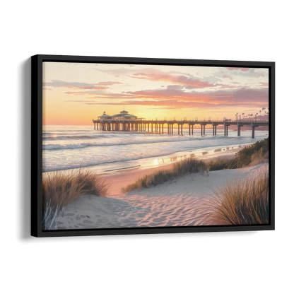 Huntington Beach Coastal Vibes Side - Black Canvas Wall Art