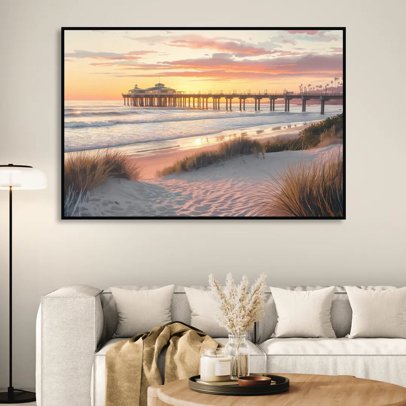 Huntington Beach Coastal Vibes Sitting Room - Black Canvas Wall Art