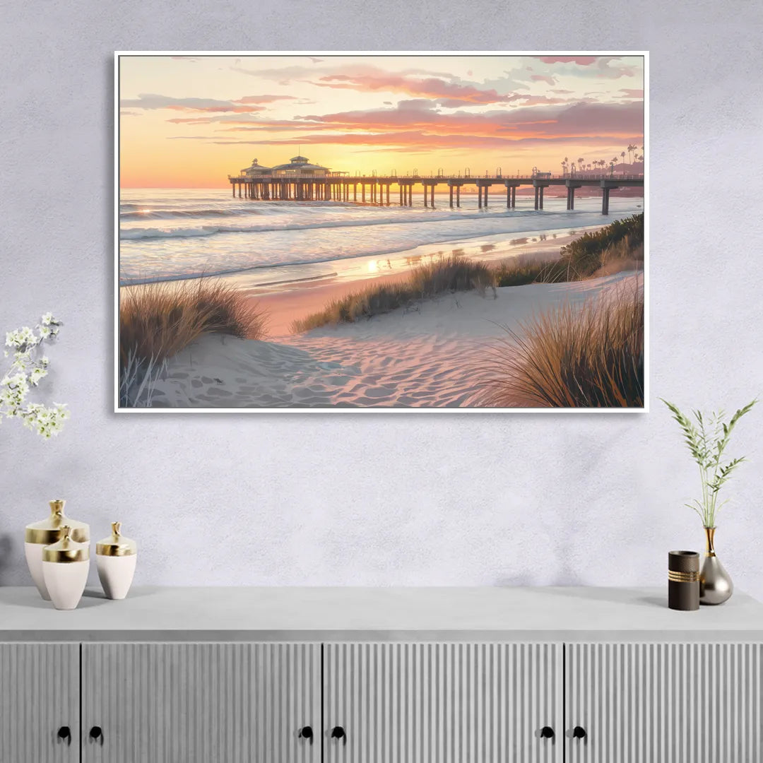 Huntington Beach Coastal Vibes Sitting Room - White Canvas Wall Art