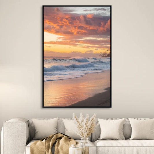 Huntington Beach Golden Hour Living Room - Black Canvas Wall Art