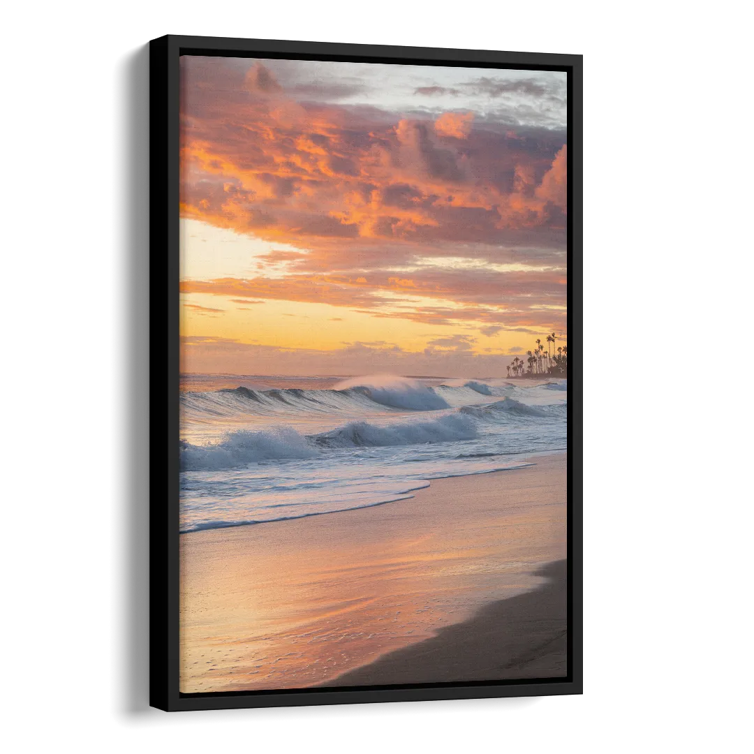 Huntington Beach Golden Hour Side - Black Canvas Wall Art