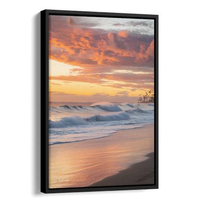 Huntington Beach Golden Hour Side - Black Canvas Wall Art