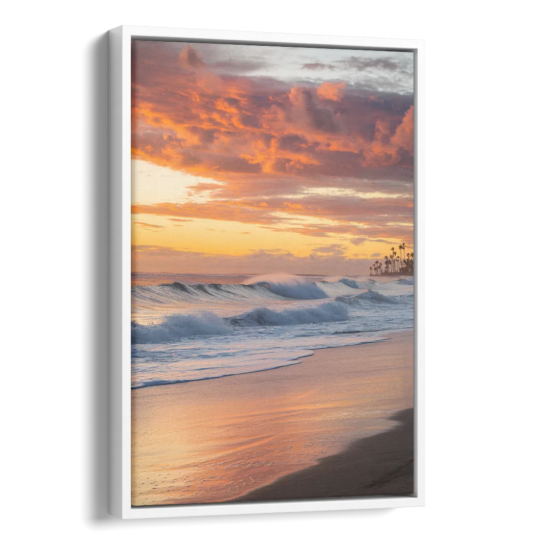 Huntington Beach Golden Hour Side - White Canvas Wall Art